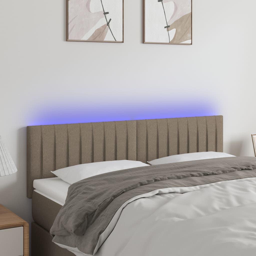 Sengegavl med LED-lys 144x5x78/88 cm stof gråbrun billede