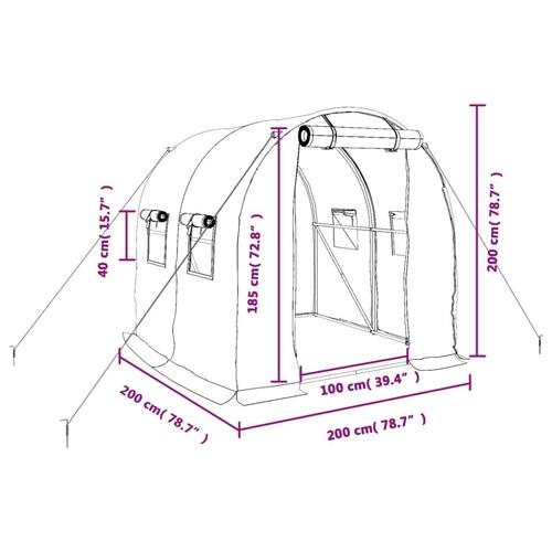 Drivhus med stålstel 4 m² 2x2x2 m hvid