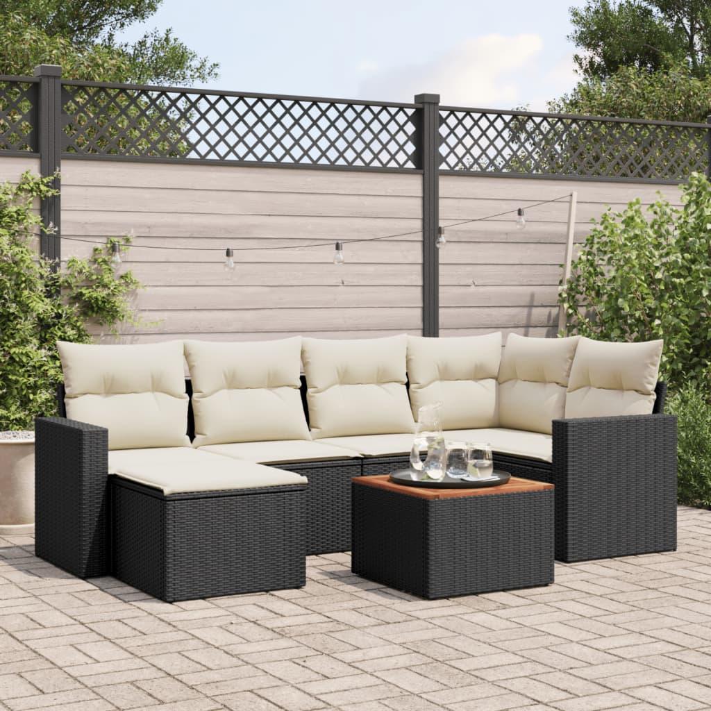 Sofasæt til haven 7 dele med hynder polyrattan sort