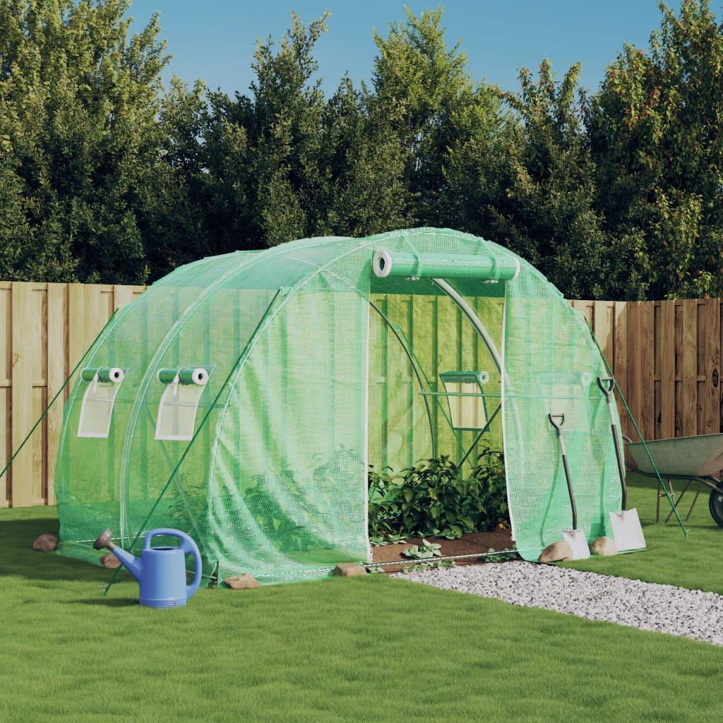 Drivhus med stålstel 6 m² 3x2x2 m grøn