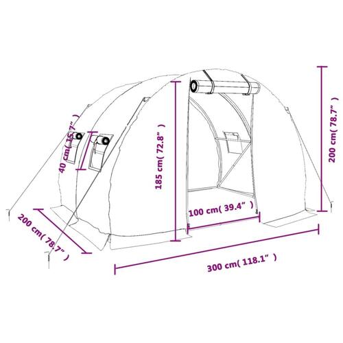 Drivhus med stålstel 6 m² 3x2x2 m grøn