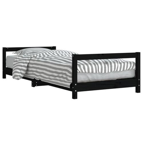 Sengeramme til juniorseng 90x200 cm massivt fyrretræ sort
