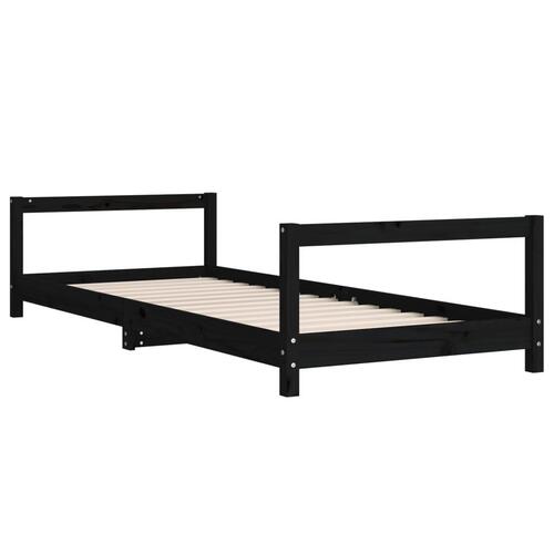 Sengeramme til juniorseng 90x200 cm massivt fyrretræ sort