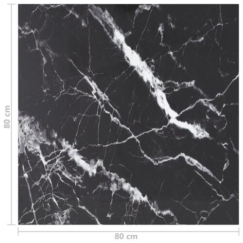 Bordplade 80x80 cm 6 mm hærdet glas med marmordesign sort