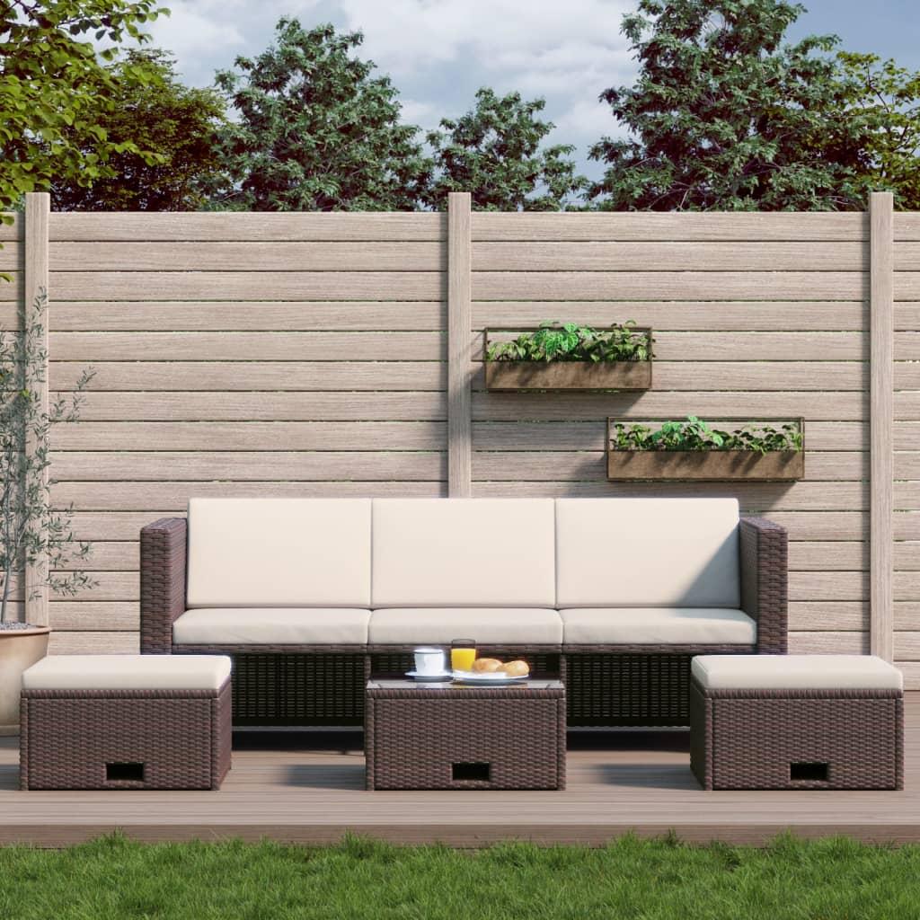 Haveloungesæt 4 dele med hynder polyrattan brun billede