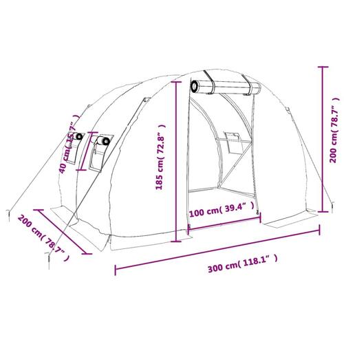 Drivhus med stålstel 6 m² 3x2x2 m hvid