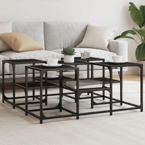 Sofabord i konstrueret træ med metalstel 91×91×40 cm - sort