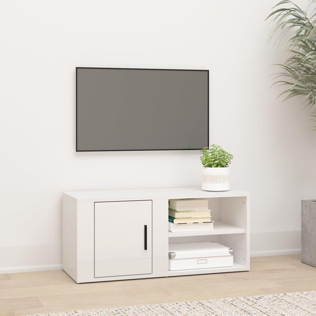 Tv-bord 80x31,5x36 cm konstrueret træ hvid højglans