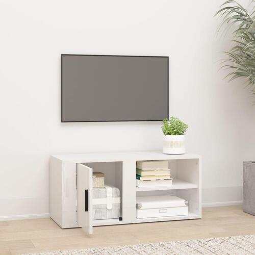 Tv-bord 80x31,5x36 cm konstrueret træ hvid højglans