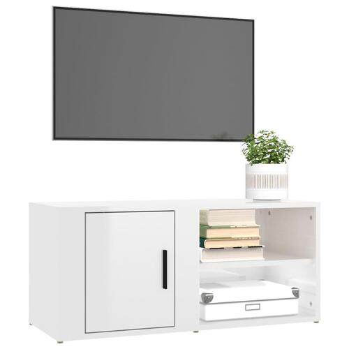 Tv-bord 80x31,5x36 cm konstrueret træ hvid højglans
