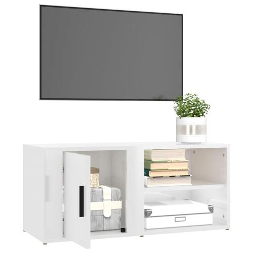 Tv-bord 80x31,5x36 cm konstrueret træ hvid højglans