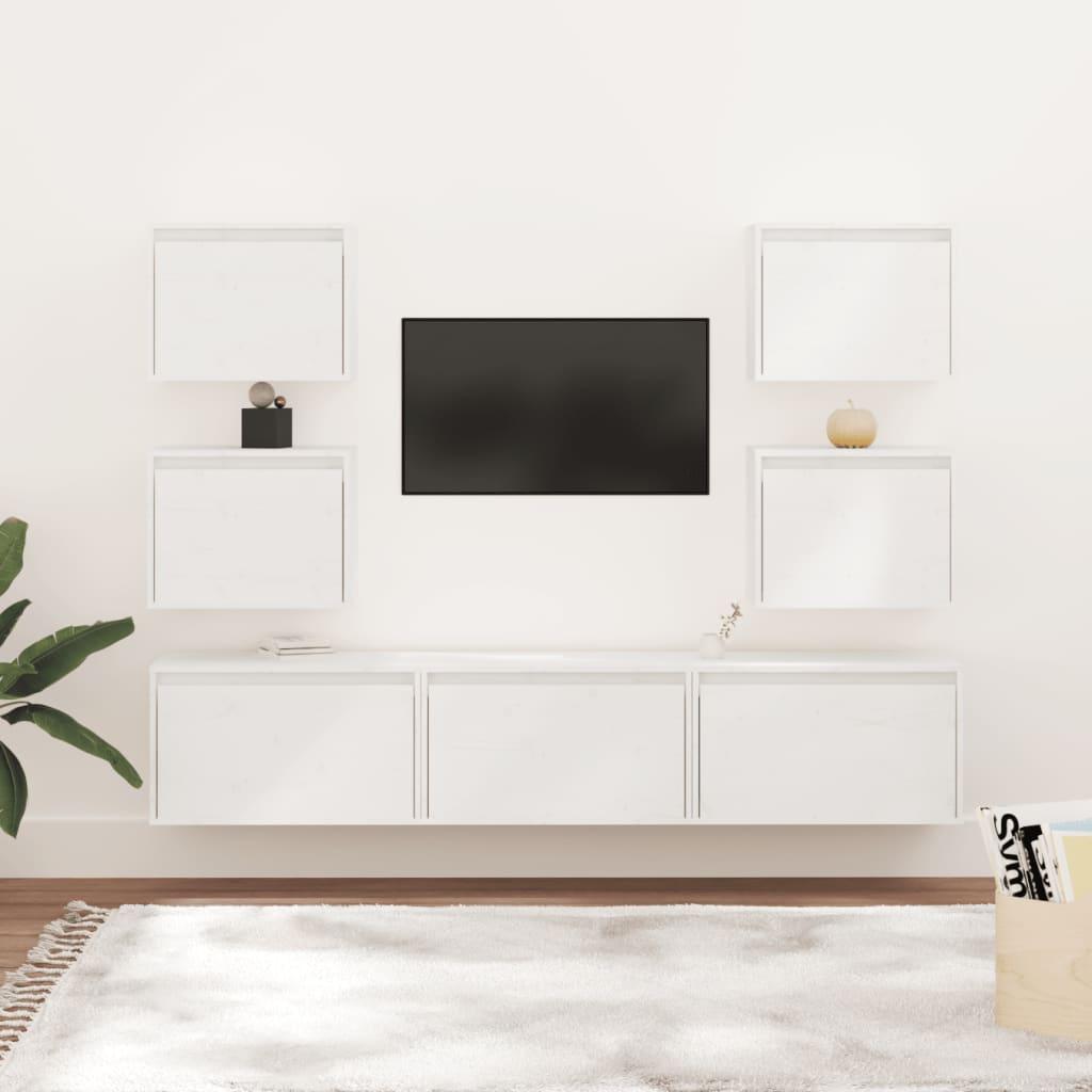 Tv-skabe 7 dele massivt fyrretræ hvid