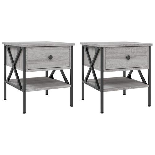 Sengeborde 2 stk. 40x42x45 cm konstrueret træ grå sonoma-eg