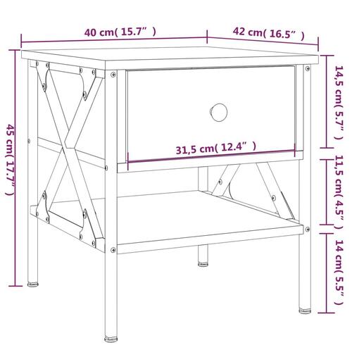 Sengeborde 2 stk. 40x42x45 cm konstrueret træ grå sonoma-eg