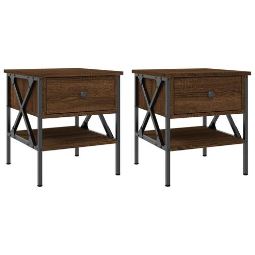 Sengeborde 2 stk. 40x42x45 cm konstrueret træ brun egetræsfarve