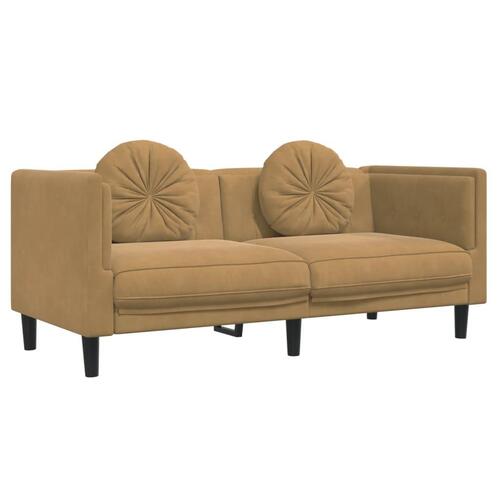 2-personers sofa med hynder imiteret ruskind brun