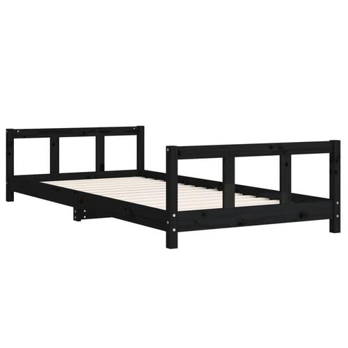 Sengeramme til juniorseng 90x200 cm massivt fyrretræ sort