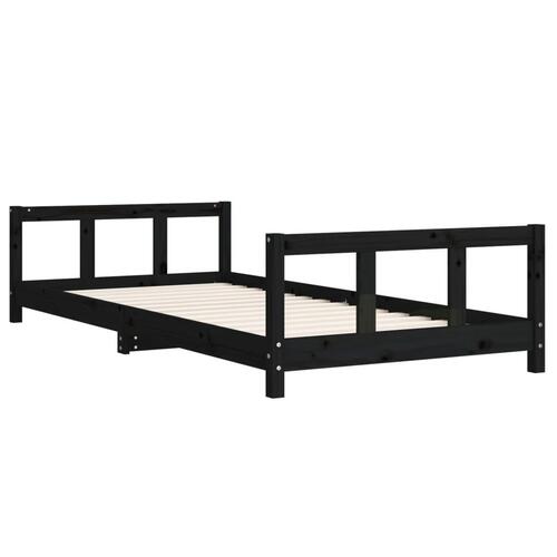 Sengeramme til juniorseng 90x200 cm massivt fyrretræ sort