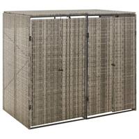 Dobbelt skraldespandsskjuler 140x80x117 cm polyrattan grå