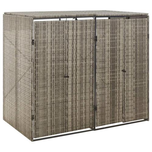 Dobbelt skraldespandsskjuler 140x80x117 cm polyrattan grå