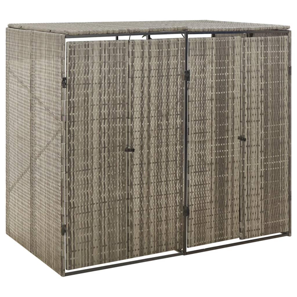 Dobbelt skraldespandsskjuler 140x80x117 cm polyrattan grå
