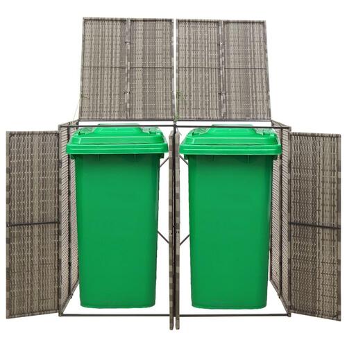 Dobbelt skraldespandsskjuler 140x80x117 cm polyrattan grå