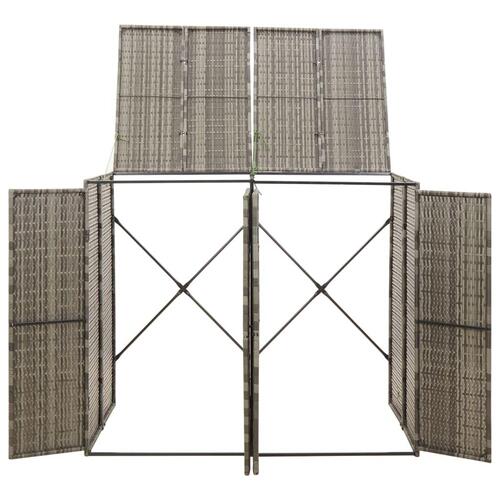 Dobbelt skraldespandsskjuler 140x80x117 cm polyrattan grå