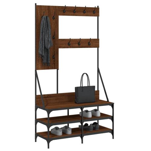 Tøjstativ med skoopbevaring 100x40x184 cm brun egetræsfarve