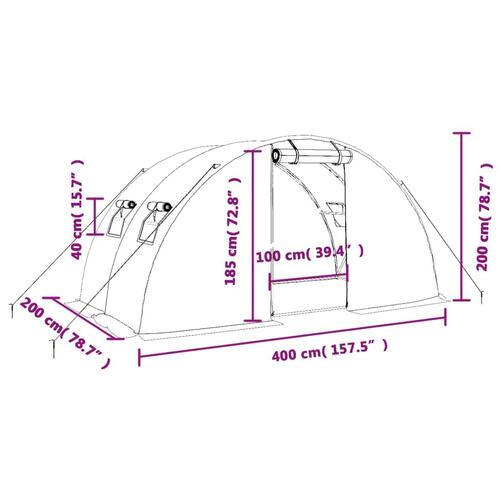 Drivhus med stålstel 8 m² 4x2x2 m hvid