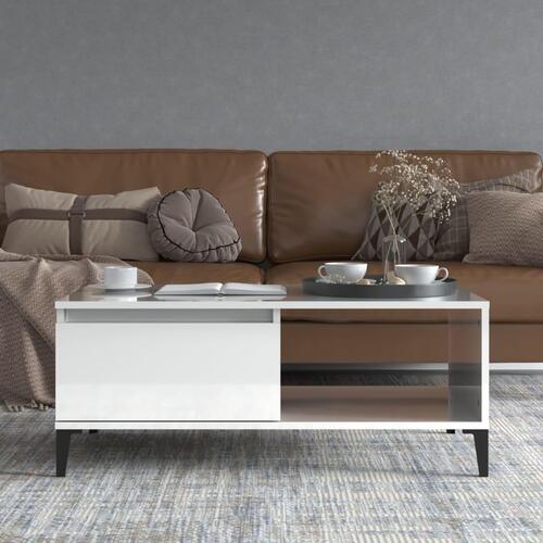 Sofabord 90x50x36,5 cm konstrueret træ hvid højglans