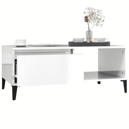 Sofabord 90x50x36,5 cm konstrueret træ hvid højglans