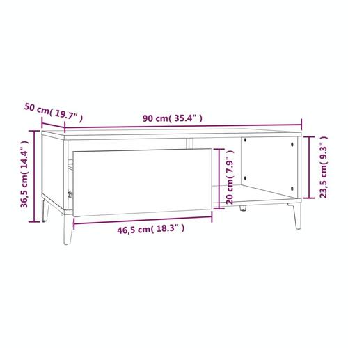 Sofabord 90x50x36,5 cm konstrueret træ hvid højglans