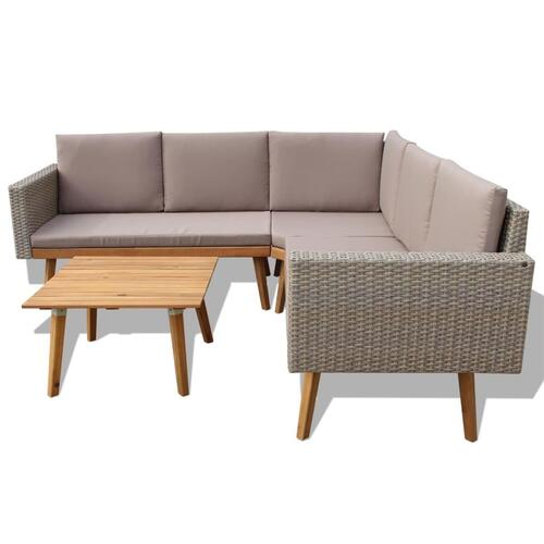 Haveloungesæt 4 dele med hynder polyrattan grå