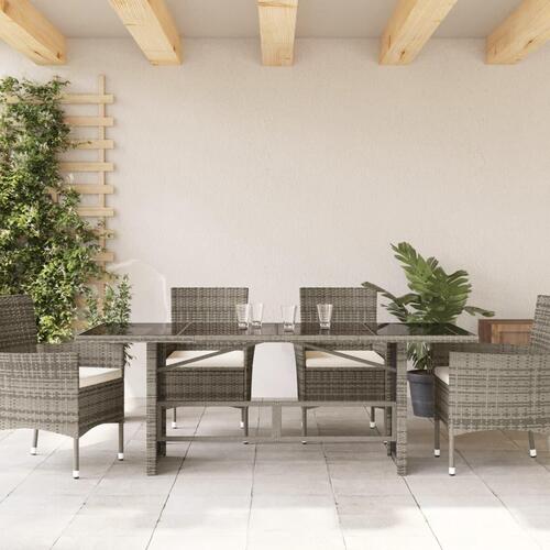 Havebord med glastop 190x80x74 cm polyrattan grå