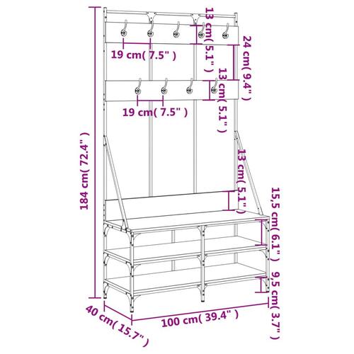 Tøjstativ med skoopbevaring 100x40x184 cm sort
