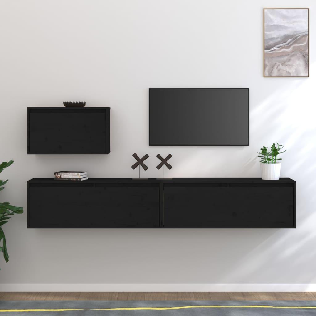 Tv-skabe 3 dele massivt fyrretræ sort