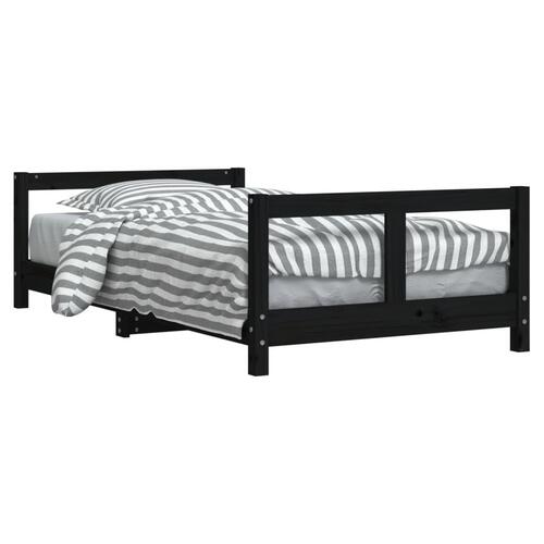 Sengeramme til juniorseng 80x160 cm massivt fyrretræ sort