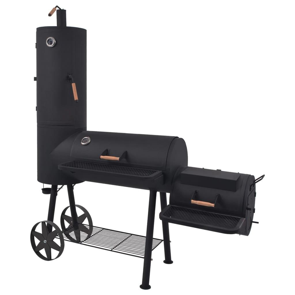 BBQ røggrill til kul med bundhylde sort robust XXL