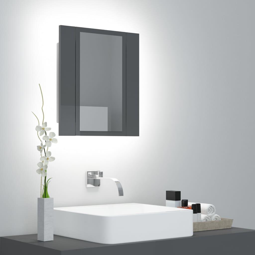 Badeværelsesskab m. spejl+LED-lys 40x12x45 akryl grå højglans
