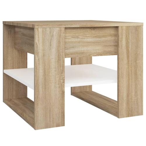 Sofabord 55,5x55x45 cm konstrueret træ hvid og sonoma-eg