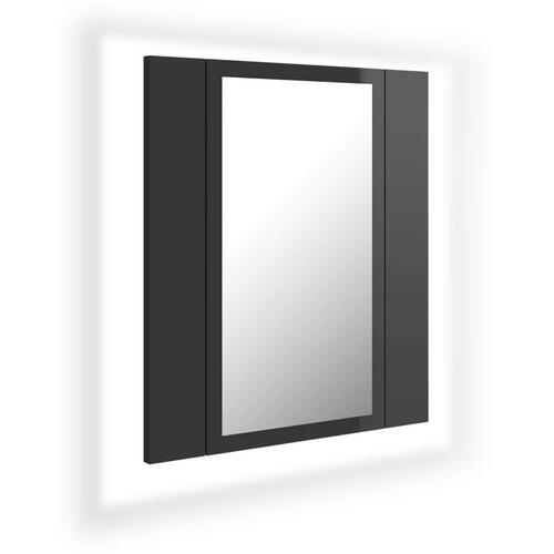 Badeværelsesskab m. spejl+LED-lys 40x12x45 akryl grå højglans