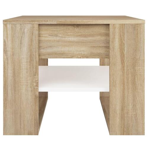 Sofabord 55,5x55x45 cm konstrueret træ hvid og sonoma-eg