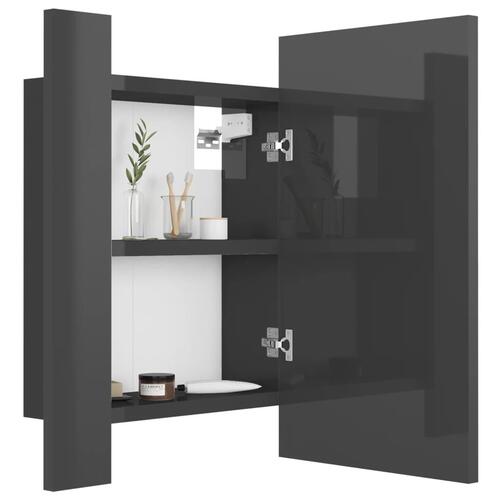 Badeværelsesskab m. spejl+LED-lys 40x12x45 akryl grå højglans