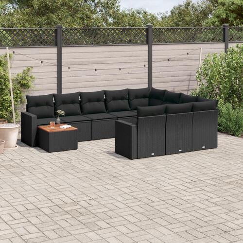 Sofasæt til haven 11 dele med hynder polyrattan sort