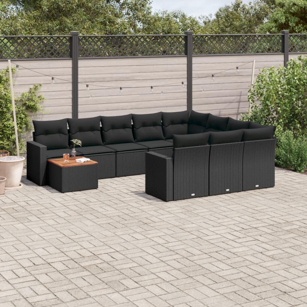Sofasæt til haven 11 dele med hynder polyrattan sort