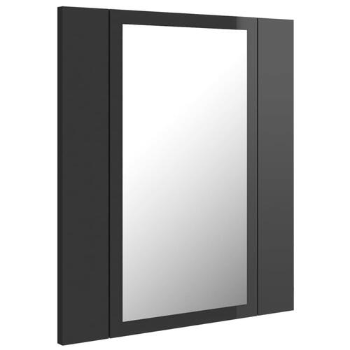 Badeværelsesskab m. spejl+LED-lys 40x12x45 akryl grå højglans