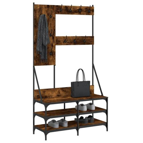 Tøjstativ med skoopbevaring 100x40x184 cm røget egetræsfarve