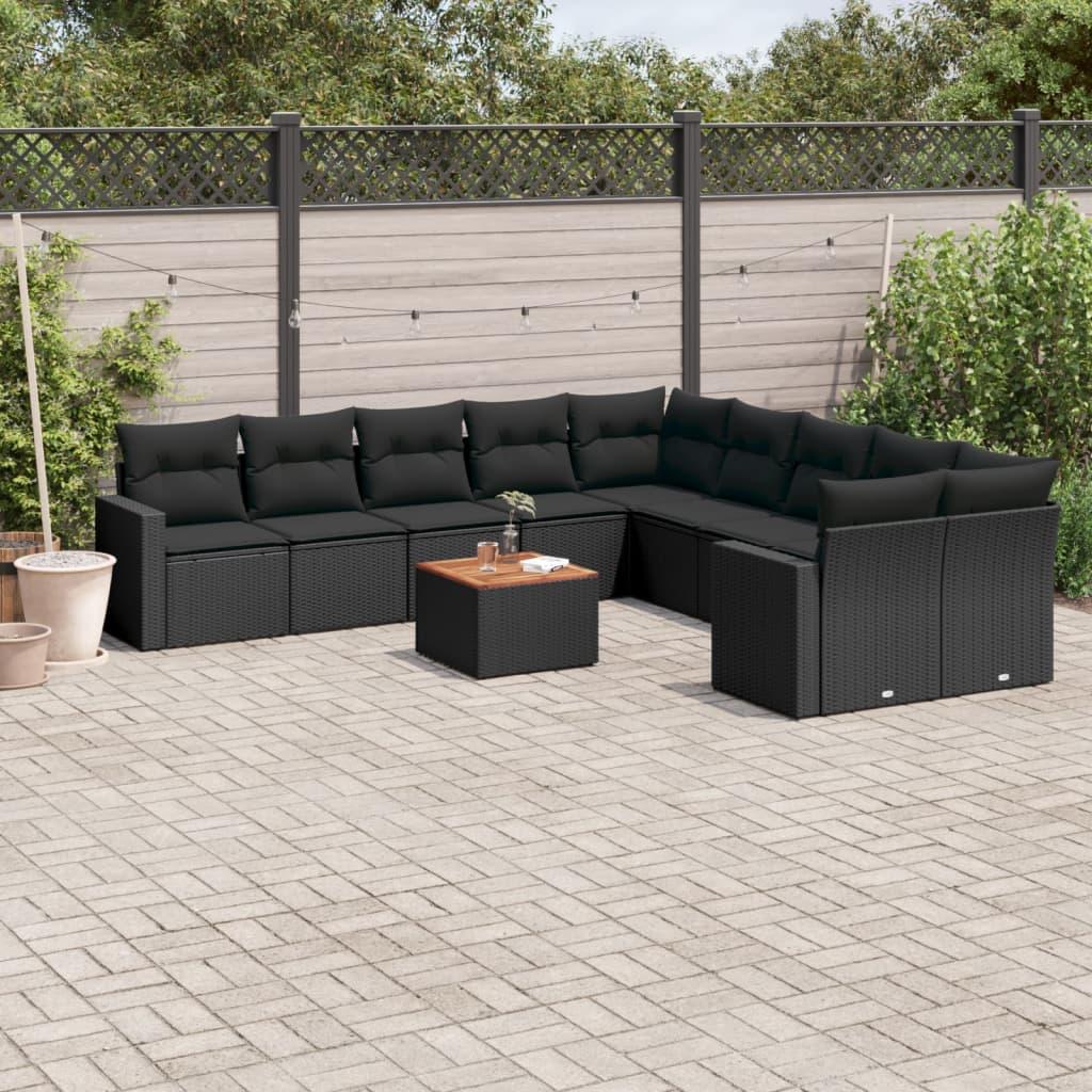 Sofasæt til haven 11 dele med hynder polyrattan sort