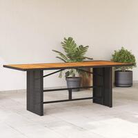 Havebord med top i akacietræ 190x80x74 cm polyrattan sort