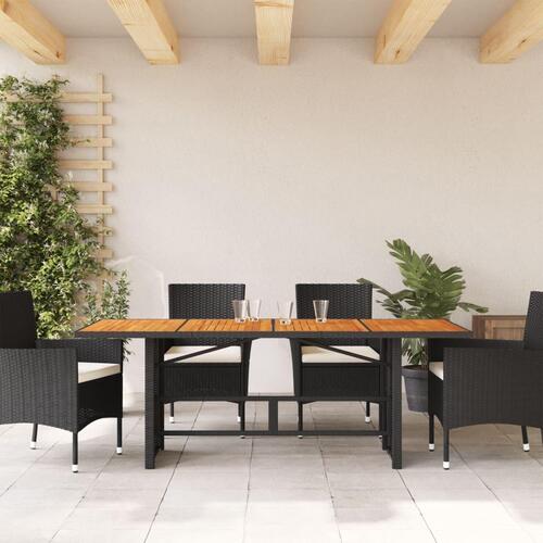 Havebord med top i akacietræ 190x80x74 cm polyrattan sort